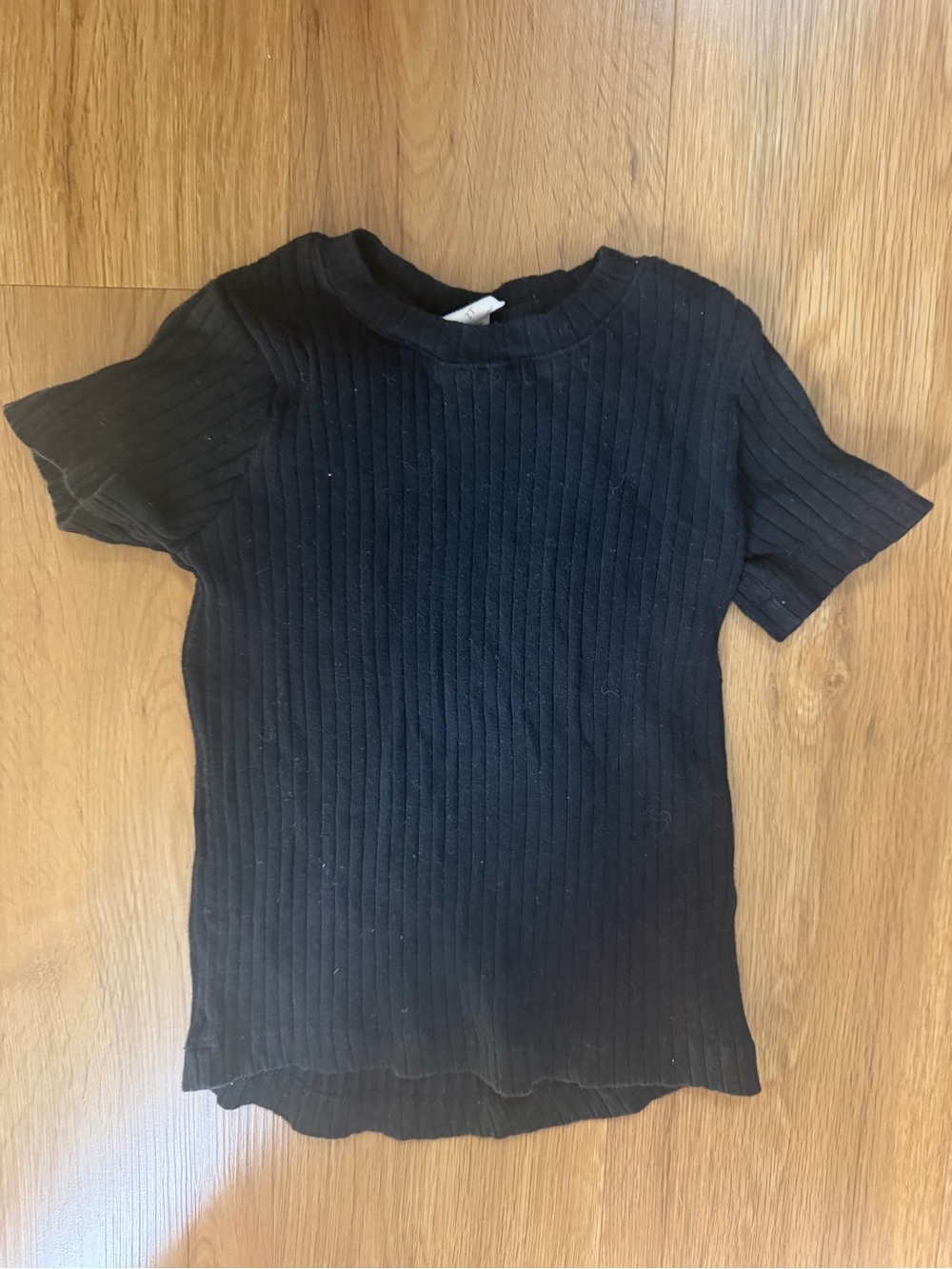 Kids Black Ribbed Short Sleeve Top